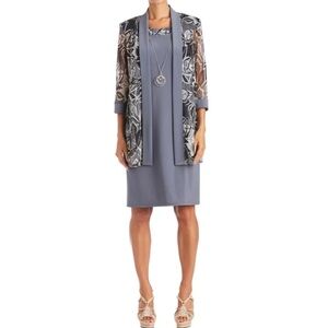 Women’s Formal Cocktail 2PC Jacket & Dress Size 10 P Gray Shift R&M RICHARDS NWT